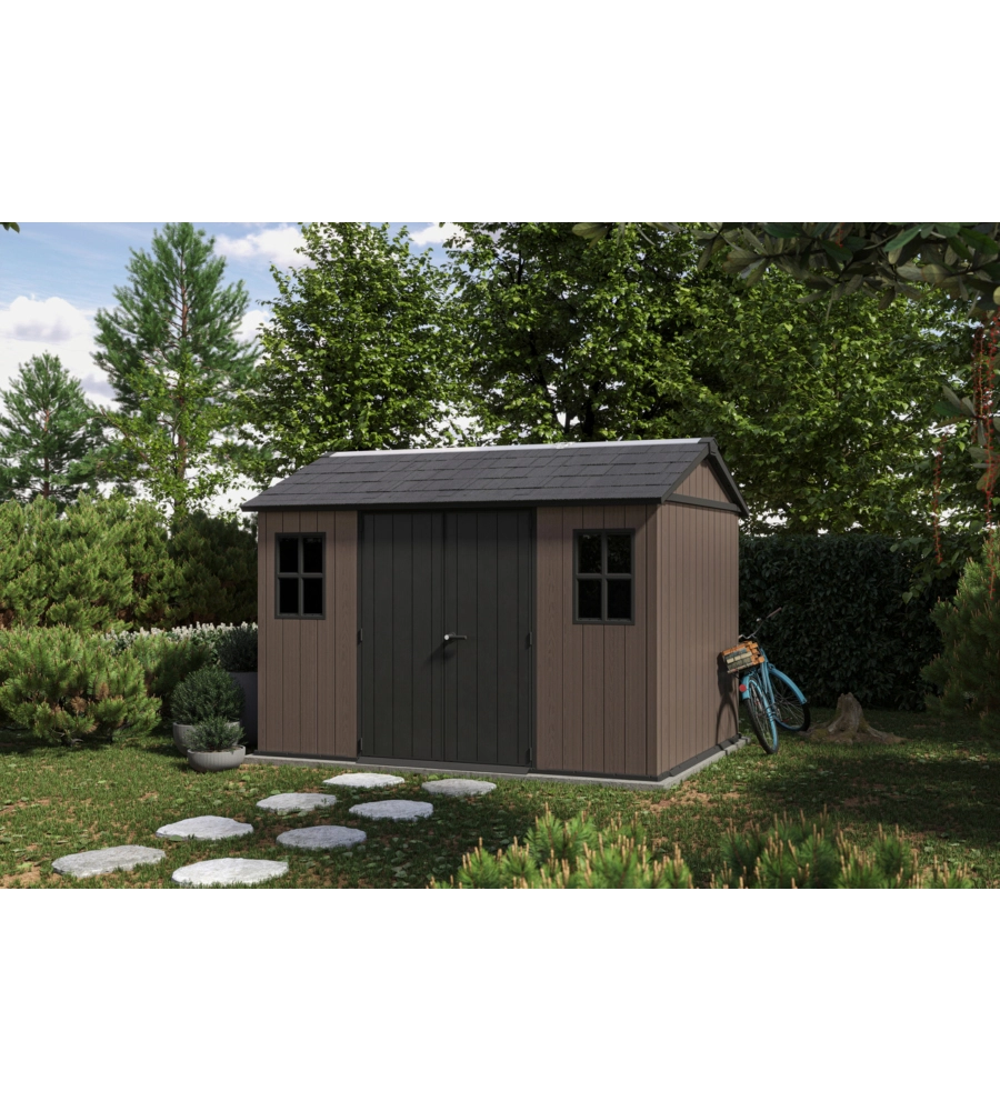 CASETTA DA GIARDINO KETER "NEWTON+ 7511/1175" IN RESINA MARRONE DOPPIA OPZIONE MONTAGGIO 350X230X246 CM