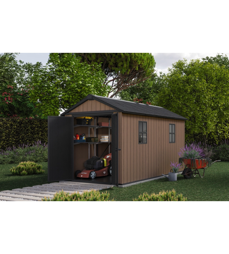 CASETTA DA GIARDINO KETER "NEWTON+ 7513/1375" IN RESINA MARRONE DOPPIA OPZIONE MONTAGGIO 413X230X246 CM