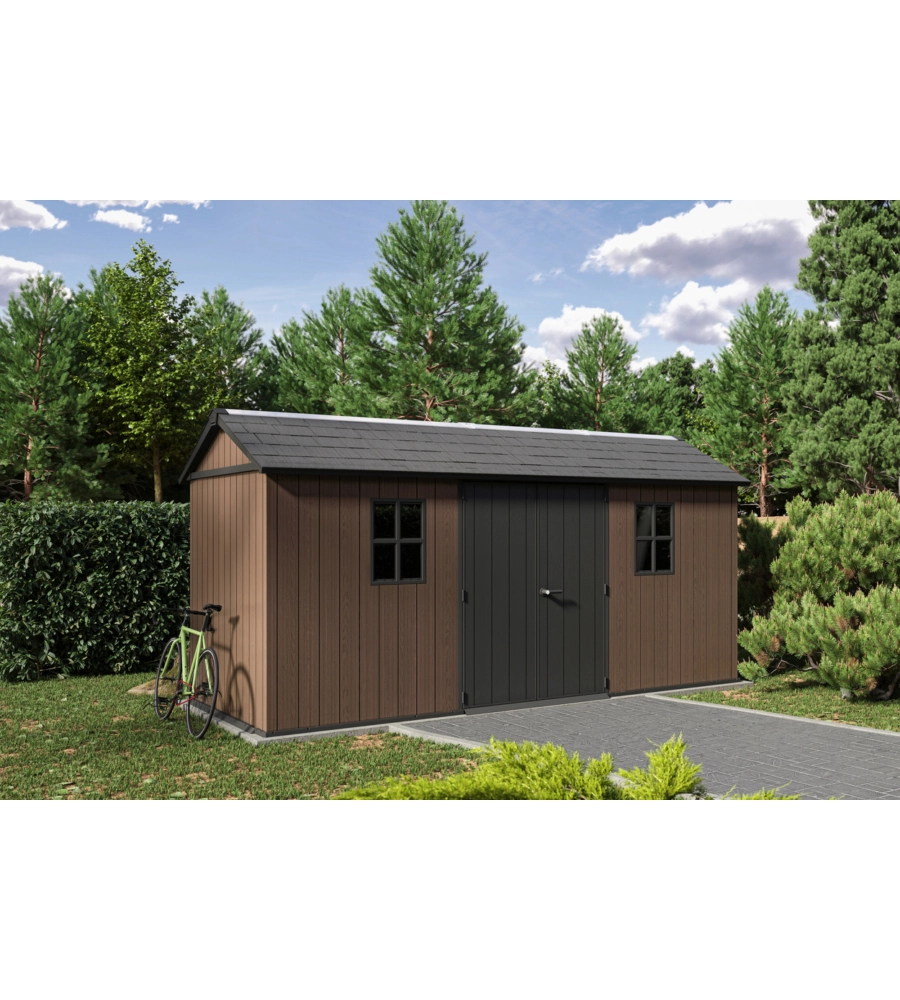 CASETTA DA GIARDINO KETER "NEWTON+ 7515/1575" IN RESINA MARRONE DOPPIA OPZIONE MONTAGGIO 476X230X246 CM