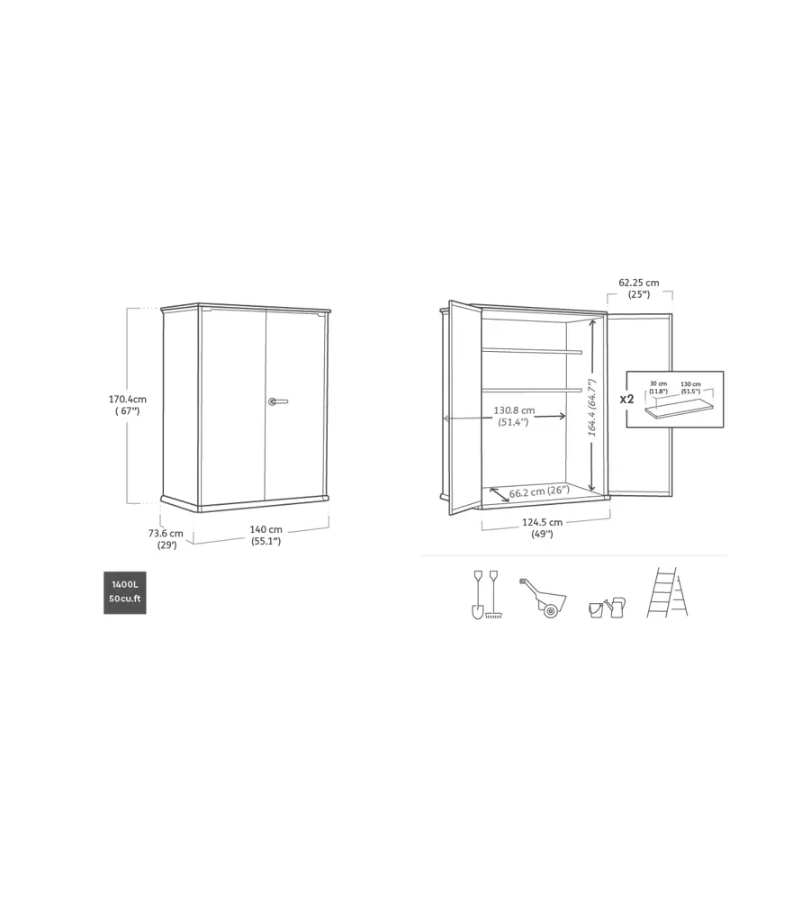ARMADIO DA ESTERNO KETER "CORTINA ALTO" IN RESINA 140X73,6X170,4 CM
