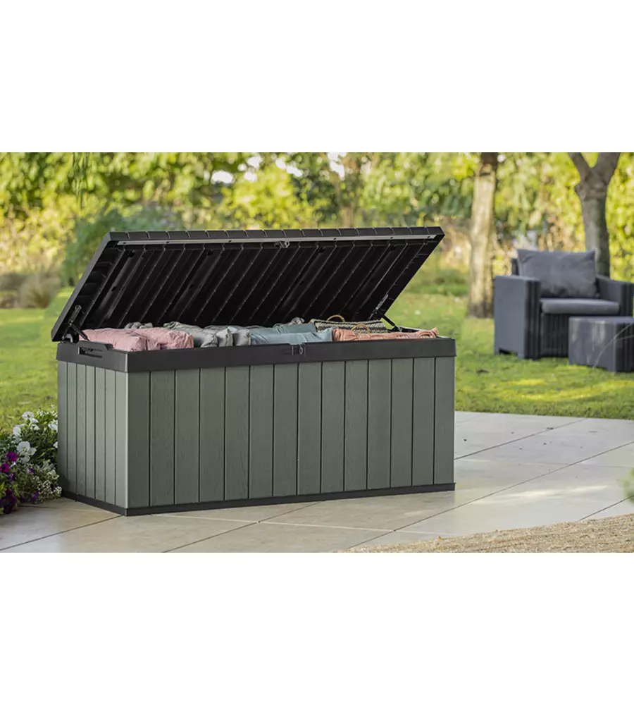 BAULE DA ESTERNO KETER "DARWIN 120G" IN RESINA VERDE EFFETTO LEGNO 454 LT 142,5X65,3X64,3 CM