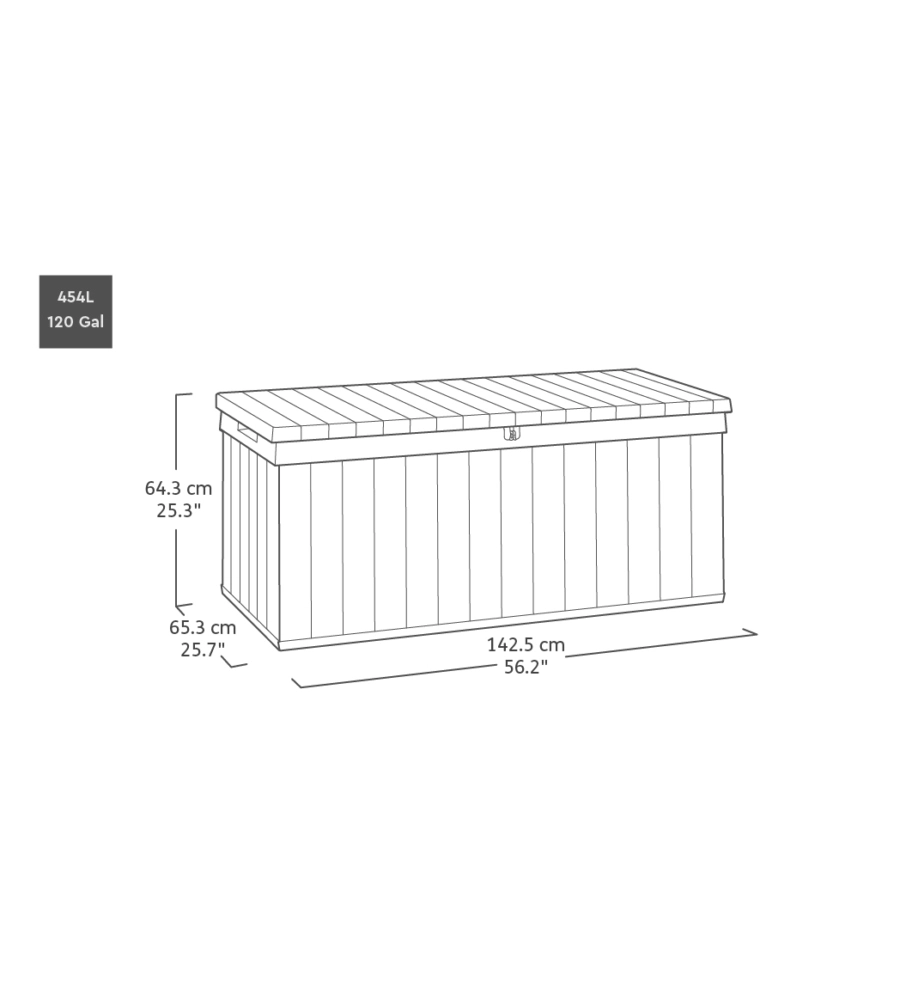 BAULE DA ESTERNO KETER "DARWIN 120G" IN RESINA VERDE EFFETTO LEGNO 454 LT 142,5X65,3X64,3 CM