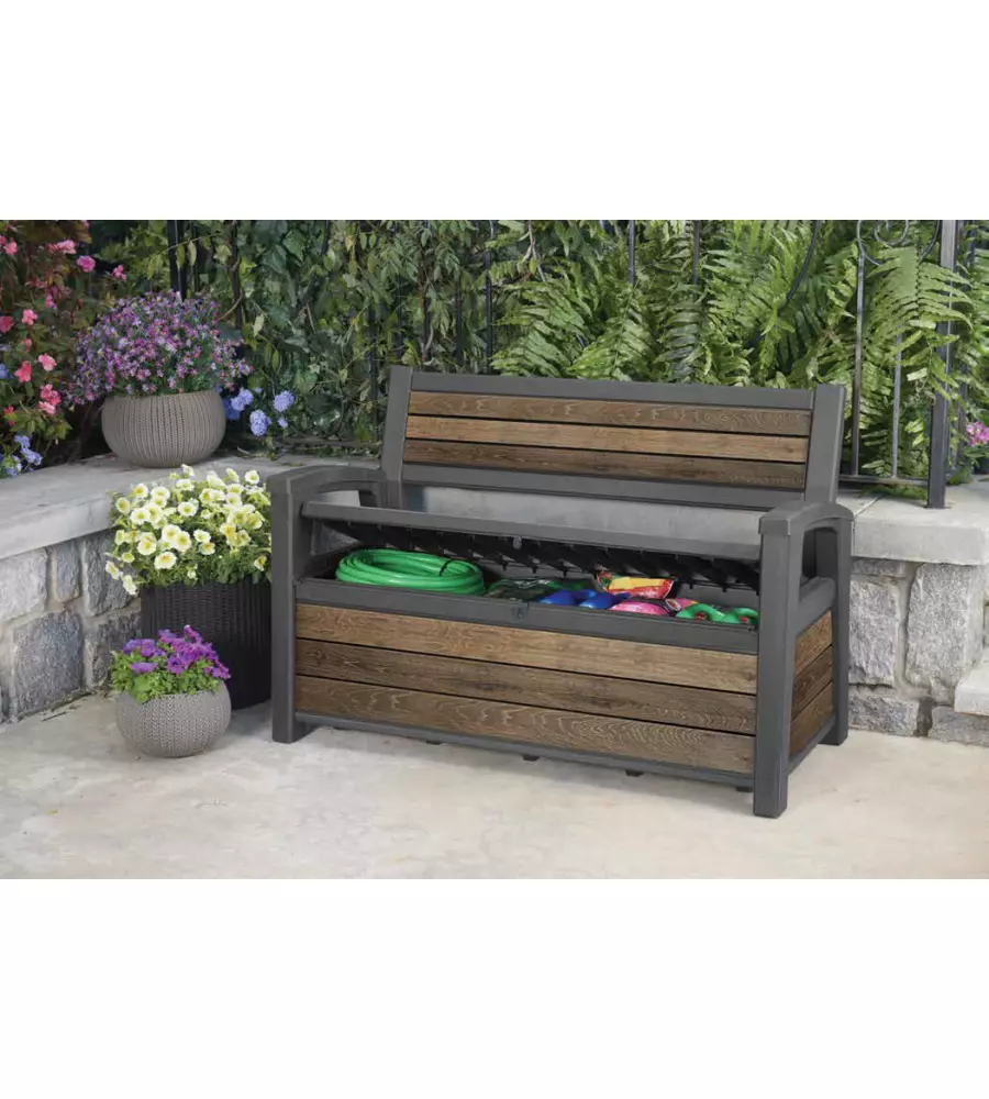 PANCHINA CON CONTENITORE KETER "DECO BENCH" IN RESINA MARRONE EFFETTO LEGNO 227 LT 133X61X89 CM