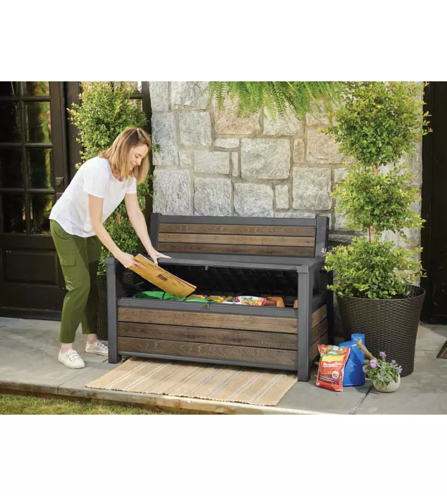 PANCHINA CON CONTENITORE KETER "DECO BENCH" IN RESINA MARRONE EFFETTO LEGNO 227 LT 133X61X89 CM