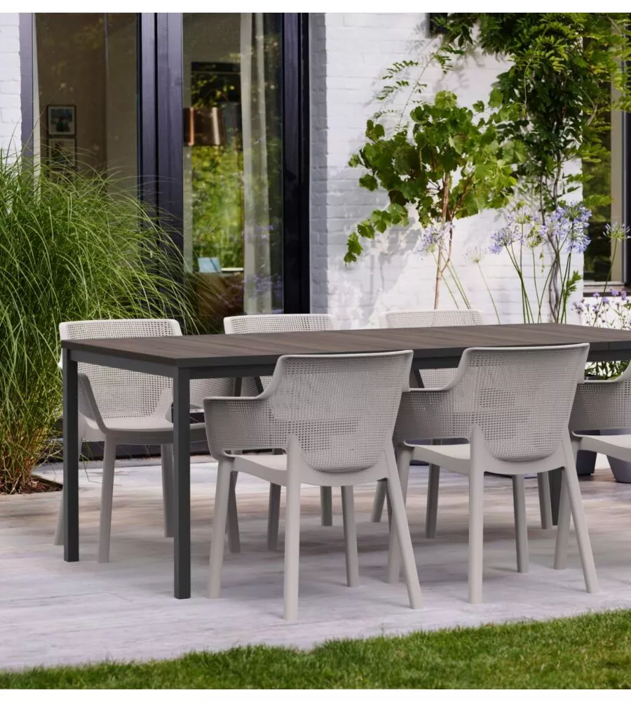 TAVOLO DA ESTERNO KETER "PORTO 160" IN METALLO GRAFITE E PIANO EFFETTO LEGNO FRASSINO 159X95X75 CM