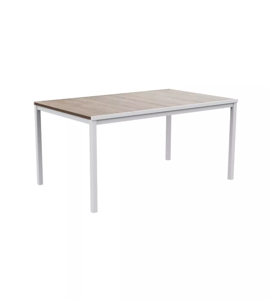 TAVOLO DA ESTERNO KETER "PORTO 160" IN METALLO BIANCO E PIANO EFFETTO LEGNO FRASSINO 159X95X75 CM