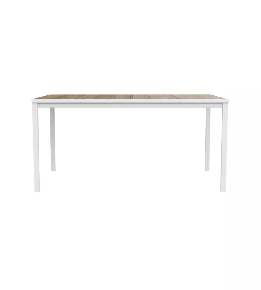 TAVOLO DA ESTERNO KETER "PORTO 160" IN METALLO BIANCO E PIANO EFFETTO LEGNO FRASSINO 159X95X75 CM