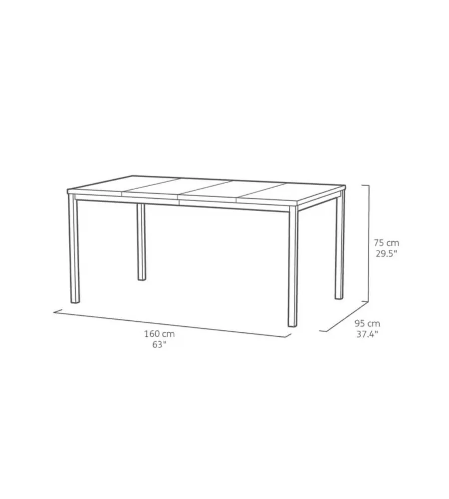 TAVOLO DA ESTERNO KETER "PORTO 160" IN METALLO BIANCO E PIANO EFFETTO LEGNO FRASSINO 159X95X75 CM
