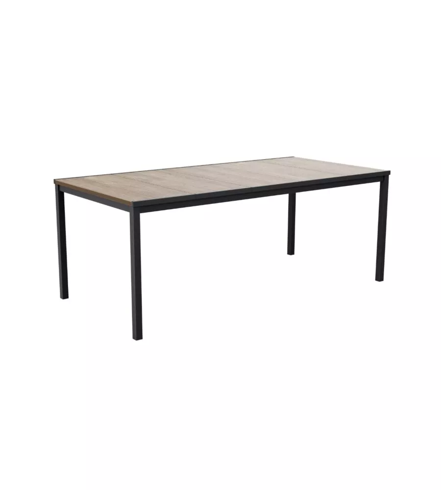 TAVOLO DA ESTERNO KETER "PORTO 200" IN METALLO GRAFITE E PIANO EFFETTO LEGNO FRASSINO 200X95X75 CM