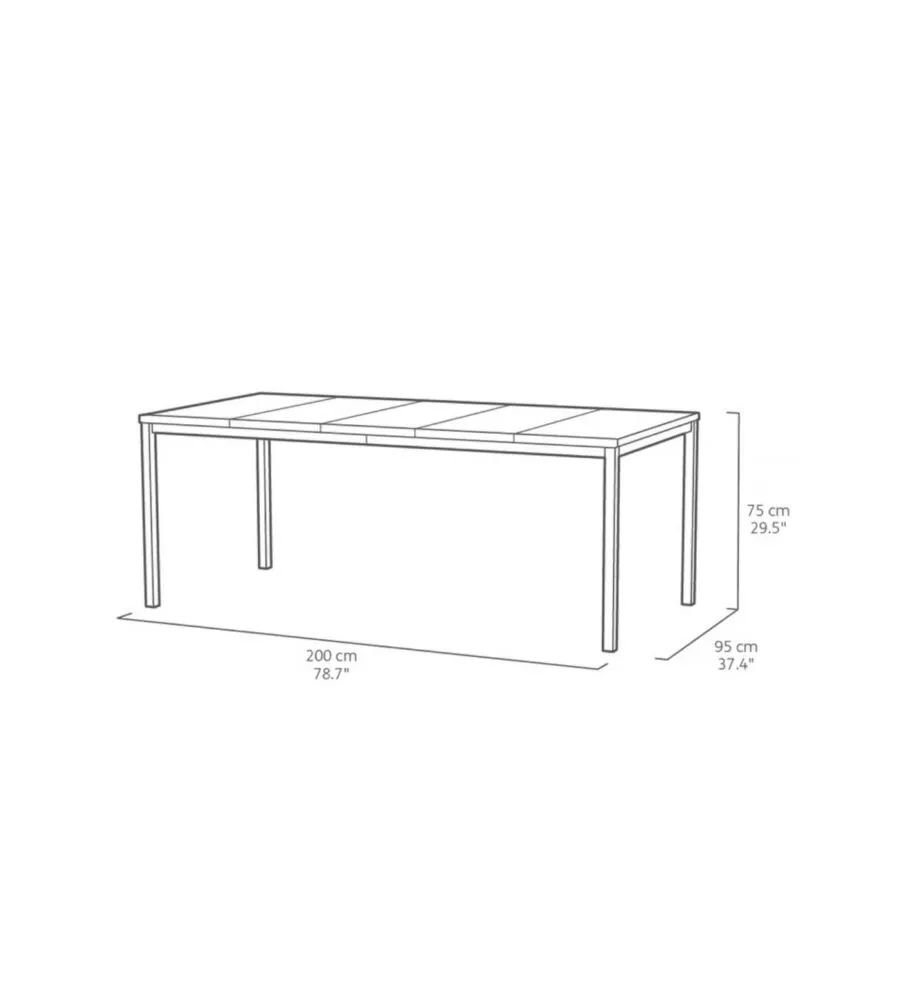 TAVOLO DA ESTERNO KETER "PORTO 200" IN METALLO BIANCO E PIANO EFFETTO LEGNO FRASSINO 200X95X75 CM