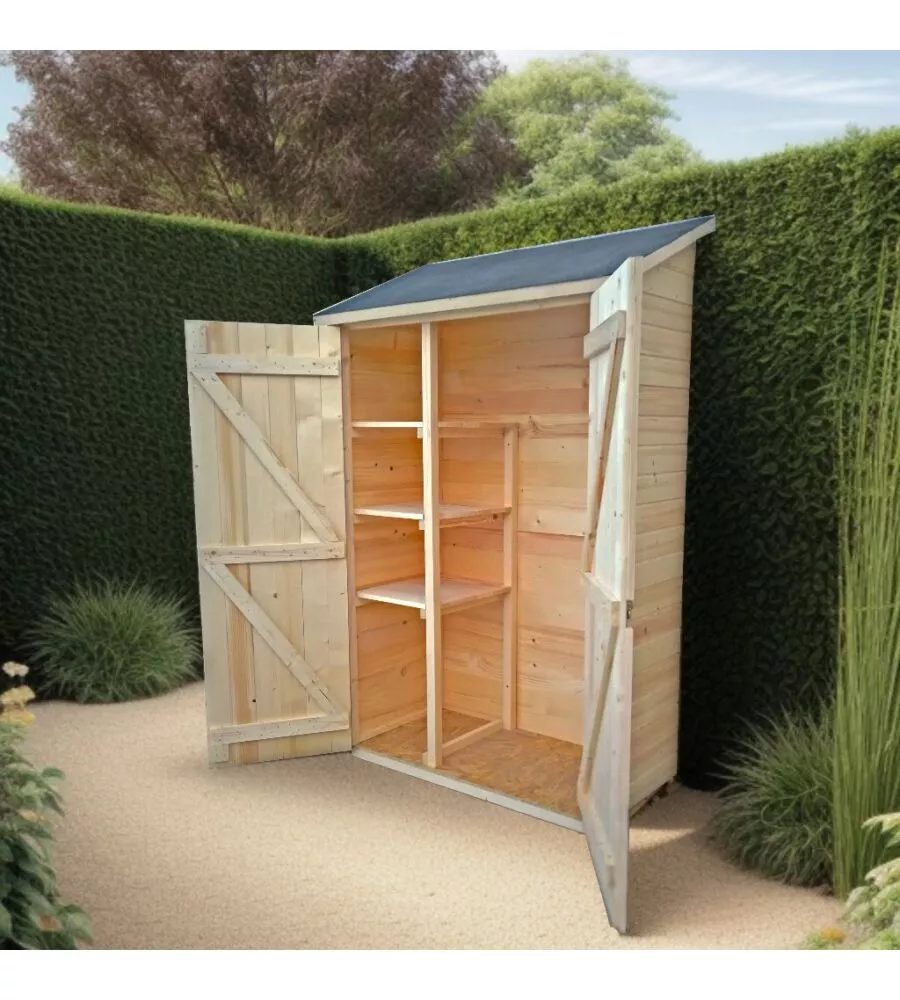 CASETTA IN LEGNO DA GIARDINO HABRITA "EDEN" IN ABETE ROSSO MASSICCIO E 3 RIPIANI 132X65X206 CM
