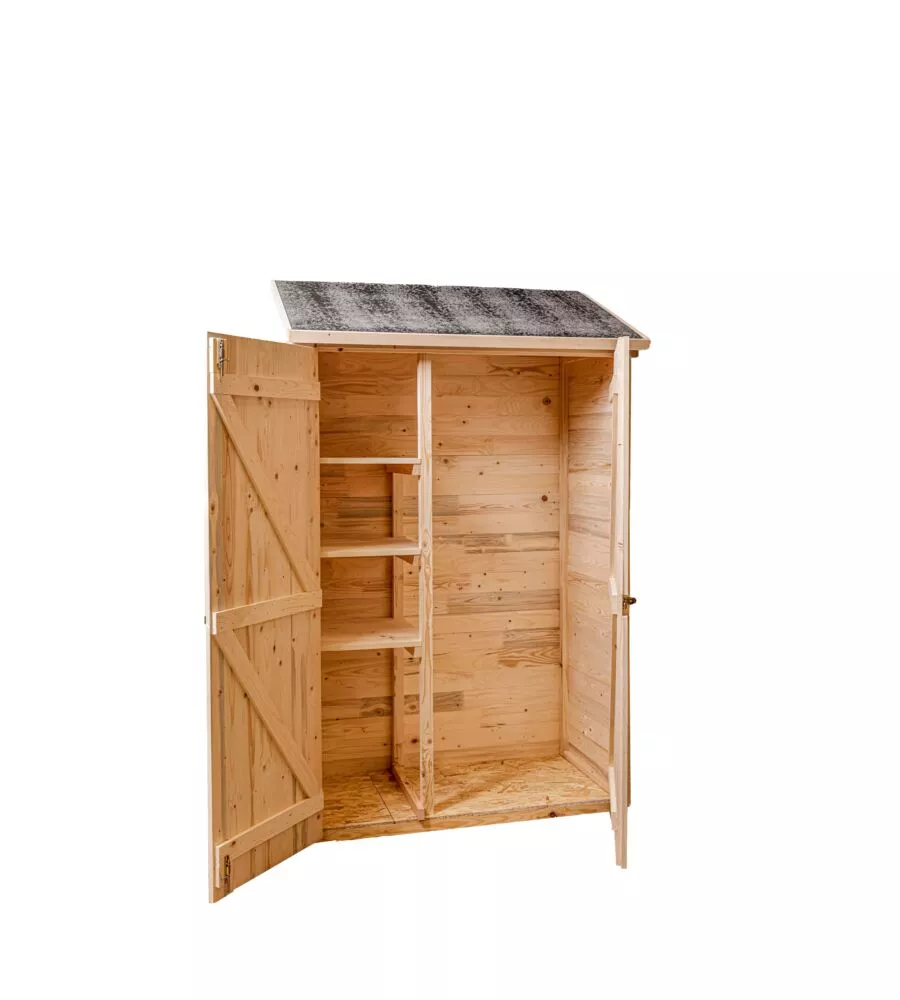 CASETTA IN LEGNO DA GIARDINO HABRITA "EDEN" IN ABETE ROSSO MASSICCIO E 3 RIPIANI 132X65X206 CM
