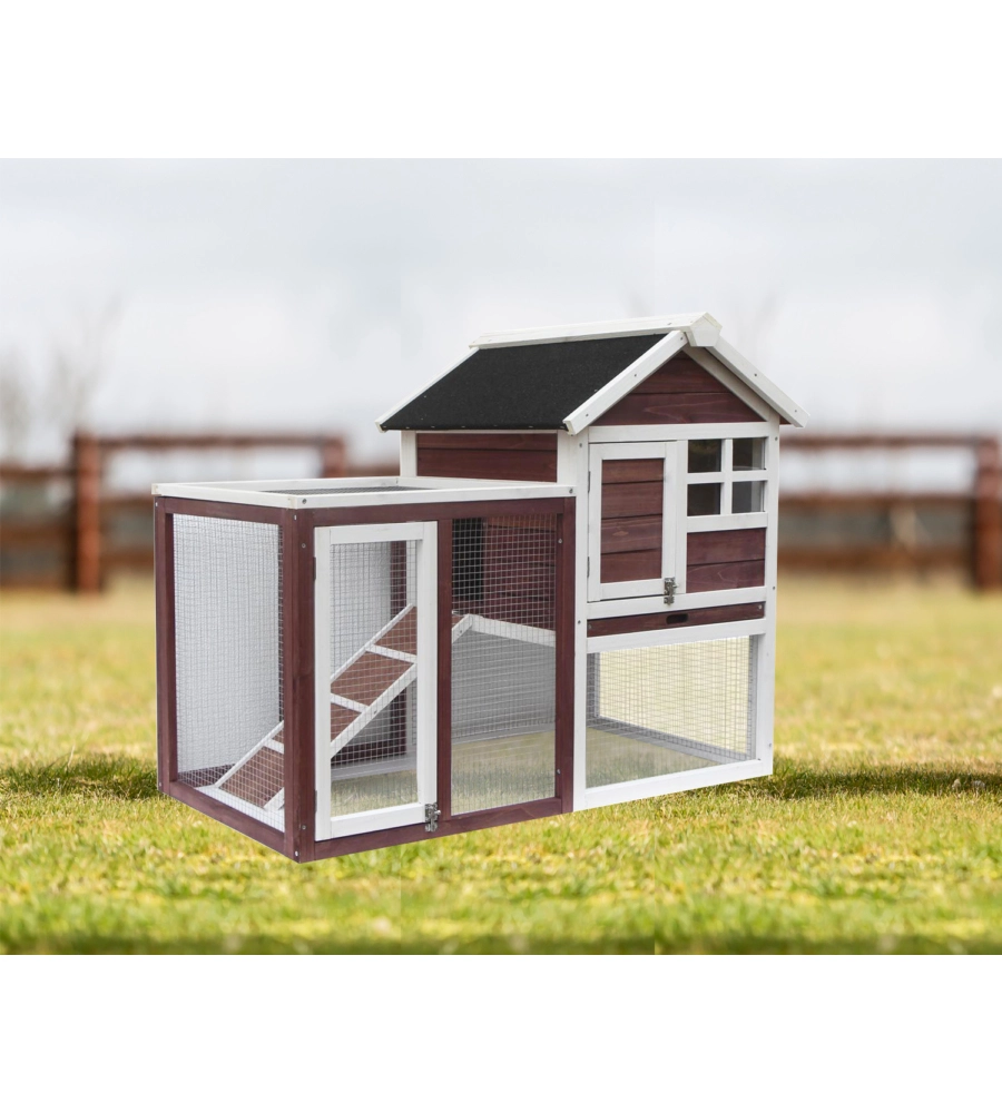 POLLAIO PER GALLINE IN LEGNO HABRITA "PO 1206" ROSSO SCURO E BIANCO 122X63X92 CM