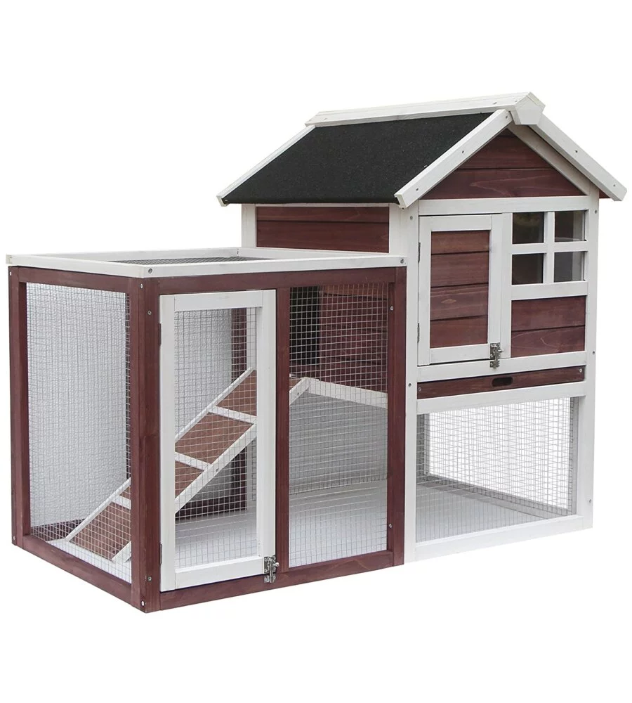 POLLAIO PER GALLINE IN LEGNO HABRITA "PO 1206" ROSSO SCURO E BIANCO 122X63X92 CM