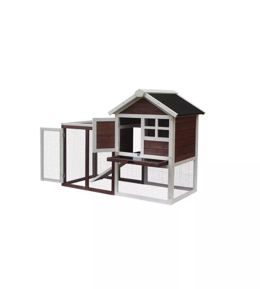 POLLAIO PER GALLINE IN LEGNO HABRITA "PO 1206" ROSSO SCURO E BIANCO 122X63X92 CM