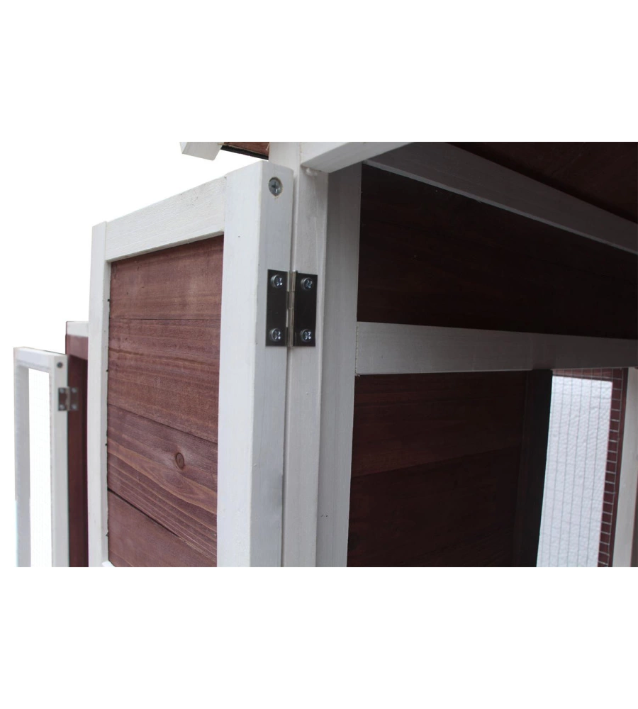 POLLAIO PER GALLINE IN LEGNO HABRITA "PO 1206" ROSSO SCURO E BIANCO 122X63X92 CM
