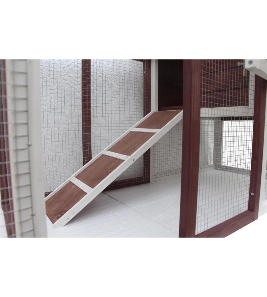 POLLAIO PER GALLINE IN LEGNO HABRITA "PO 1206" ROSSO SCURO E BIANCO 122X63X92 CM