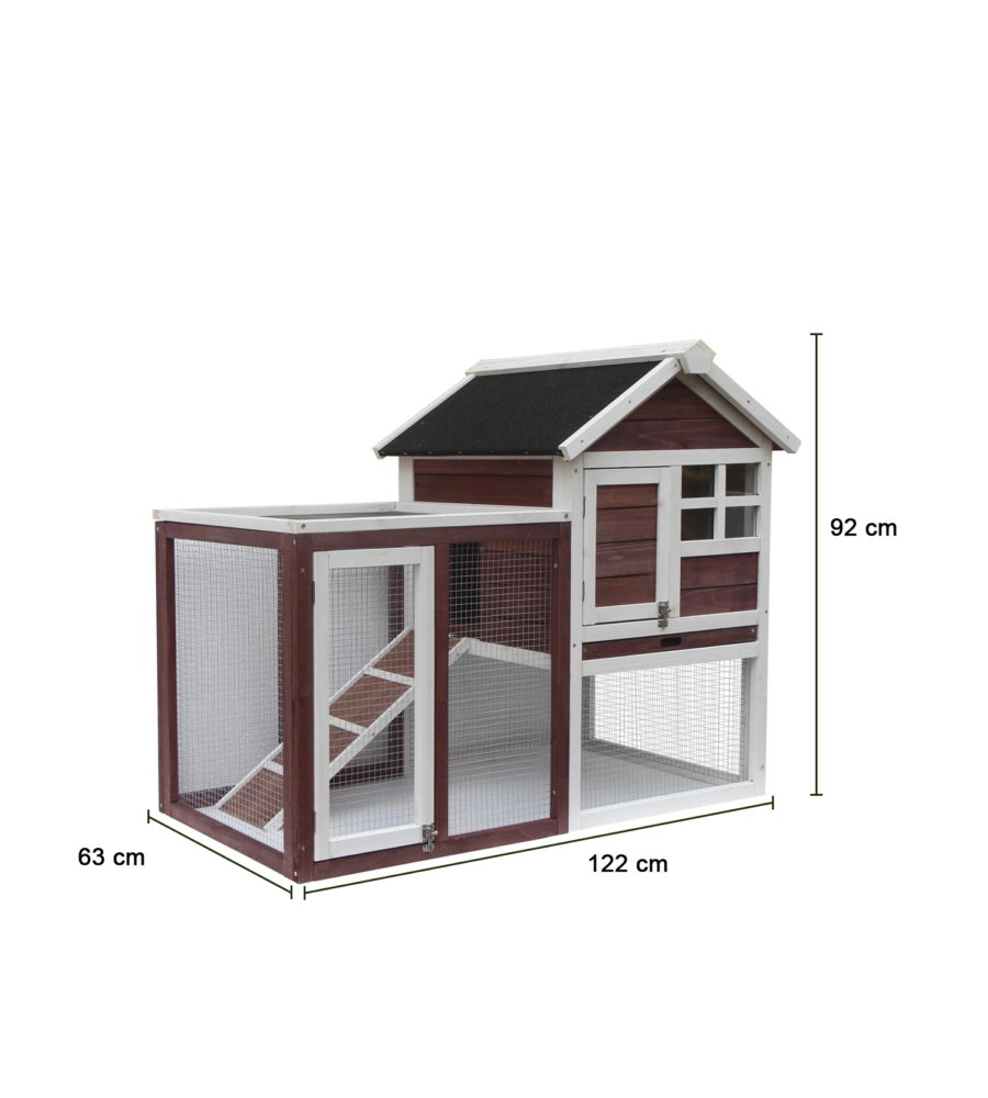 POLLAIO PER GALLINE IN LEGNO HABRITA "PO 1206" ROSSO SCURO E BIANCO 122X63X92 CM