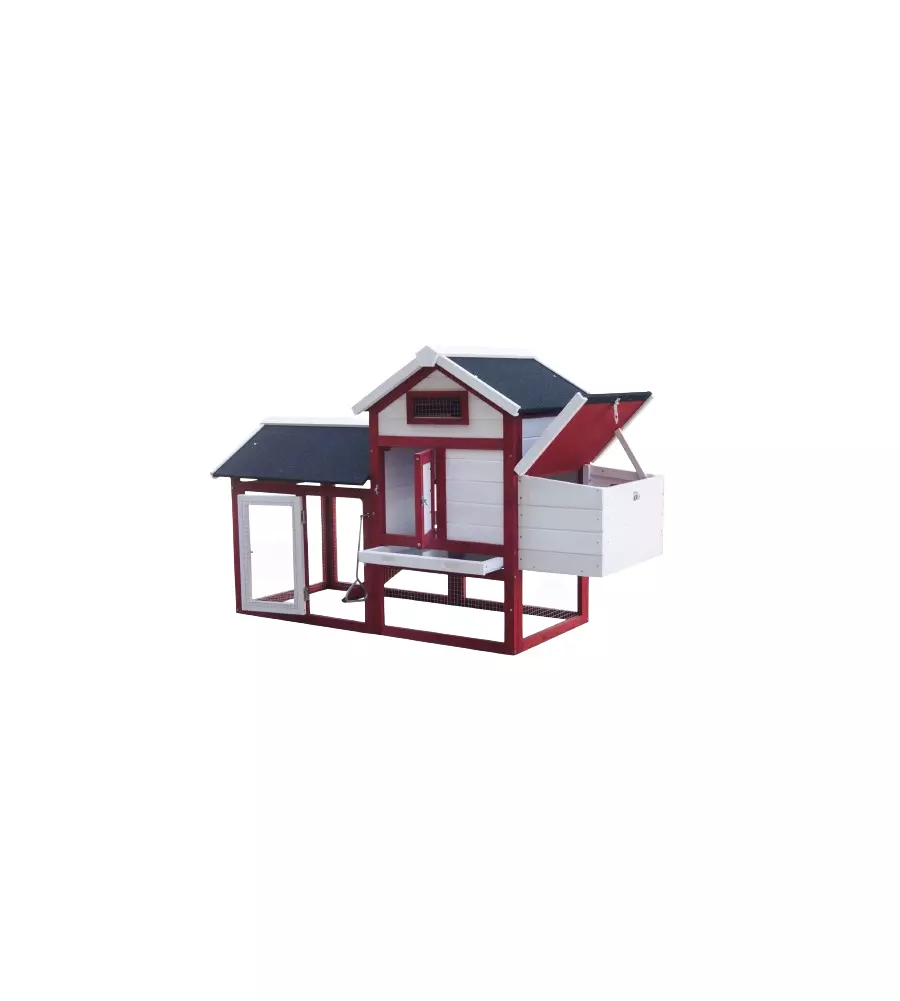 CASETTA POLLAIO PER GALLINE IN LEGNO HABRITA "PO 1562" ROSSO E BIANCO 152X62X92 CM