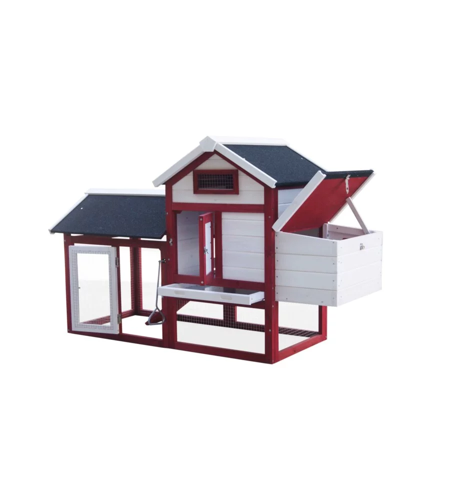 CASETTA POLLAIO PER GALLINE IN LEGNO HABRITA "PO 1562" ROSSO E BIANCO 152X62X92 CM
