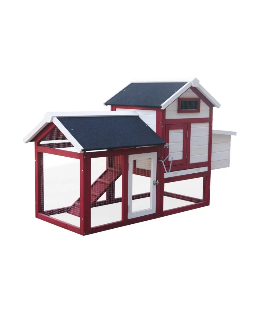 CASETTA POLLAIO PER GALLINE IN LEGNO HABRITA "PO 1562" ROSSO E BIANCO 152X62X92 CM