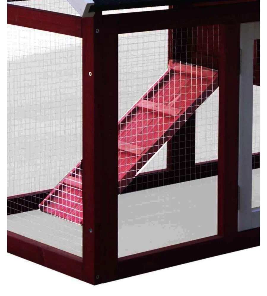 CASETTA POLLAIO PER GALLINE IN LEGNO HABRITA "PO 1562" ROSSO E BIANCO 152X62X92 CM