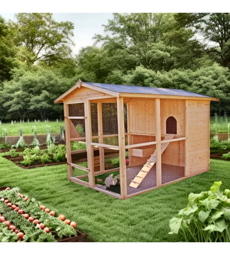 CASETTA POLLAIO PER GALLINE IN LEGNO HABRITA "PO 1624" 175X268X204 CM