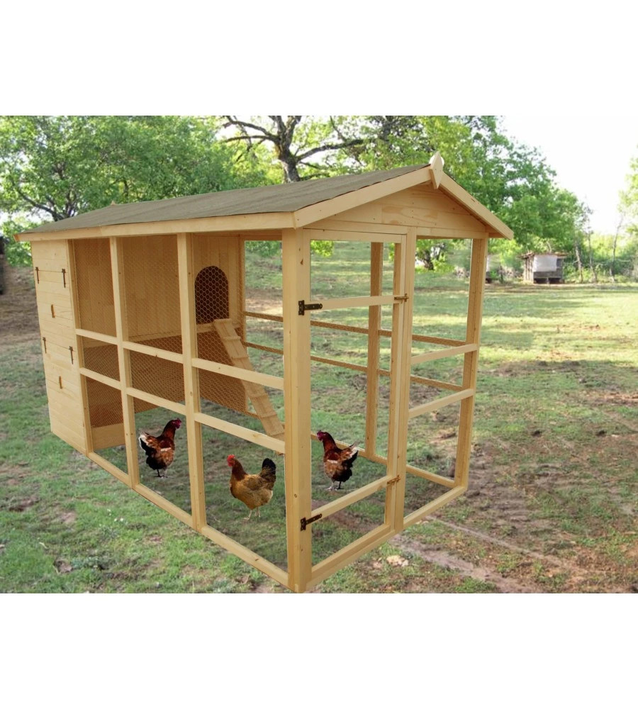 CASETTA POLLAIO PER GALLINE IN LEGNO "PO 1632" 175X348X204 CM