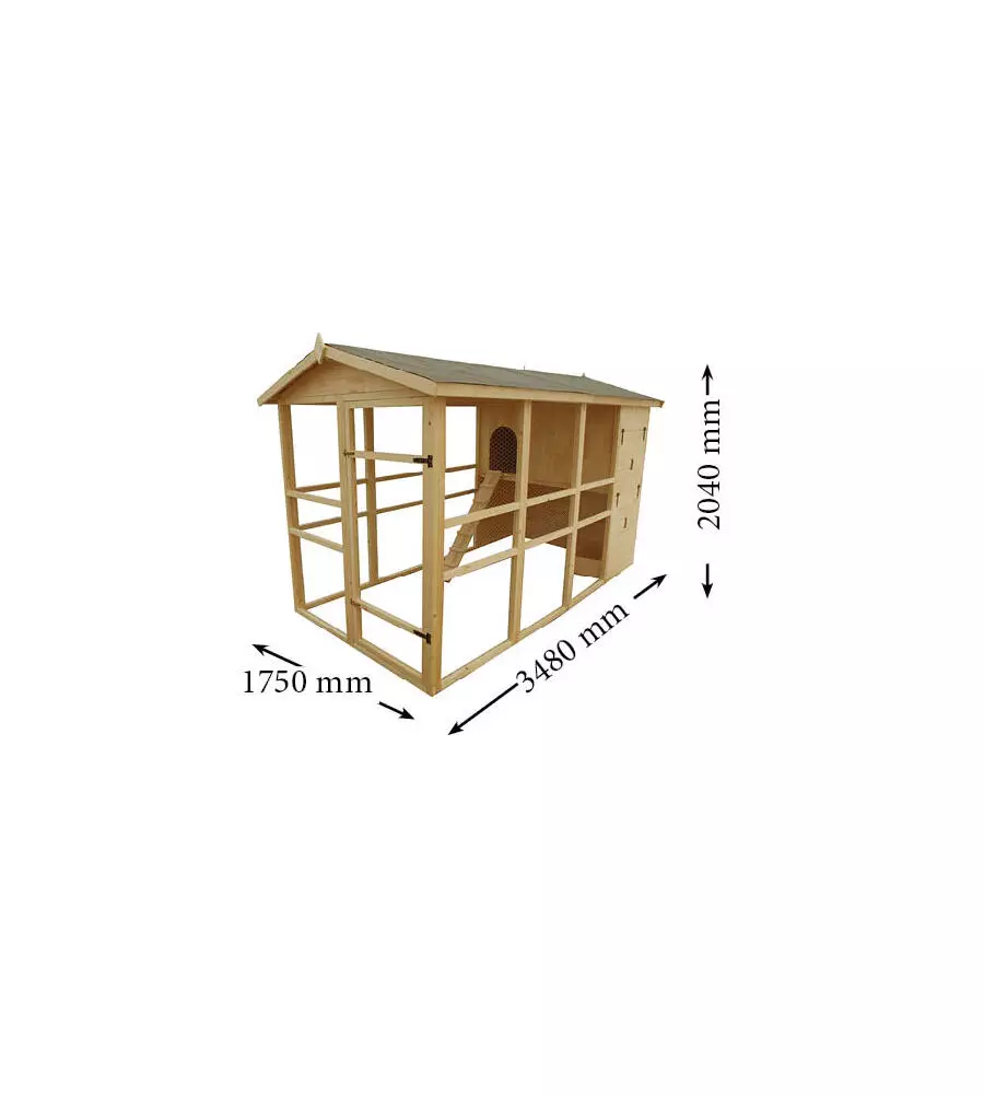 CASETTA POLLAIO PER GALLINE IN LEGNO "PO 1632" 175X348X204 CM