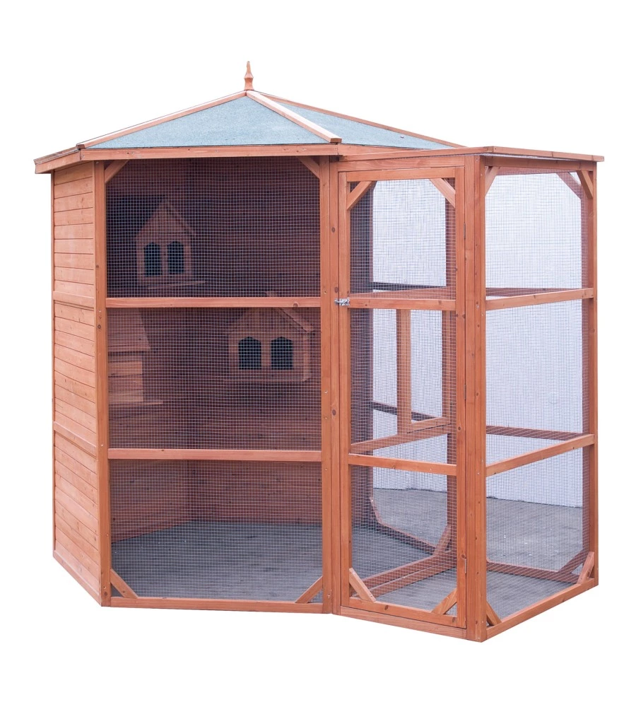 VOLIERA ESAGONALE DA ESTERNO IN LEGNO HABRITA "PO H 23" 235X235X238 CM