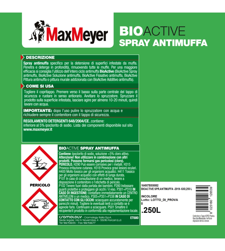 PITTURA SPRAY ANTIMUFFA MAX MEYER "BIOACTIVE" TRASPARENTE 0,25 LT