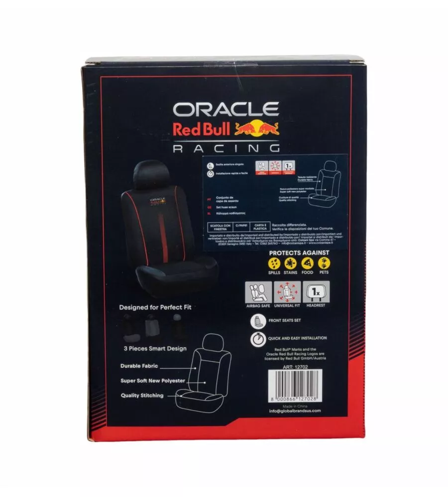 SET COPRISEDILE AUTO REDBULL "POWERBAR" NERO E ROSSO 3 PEZZI