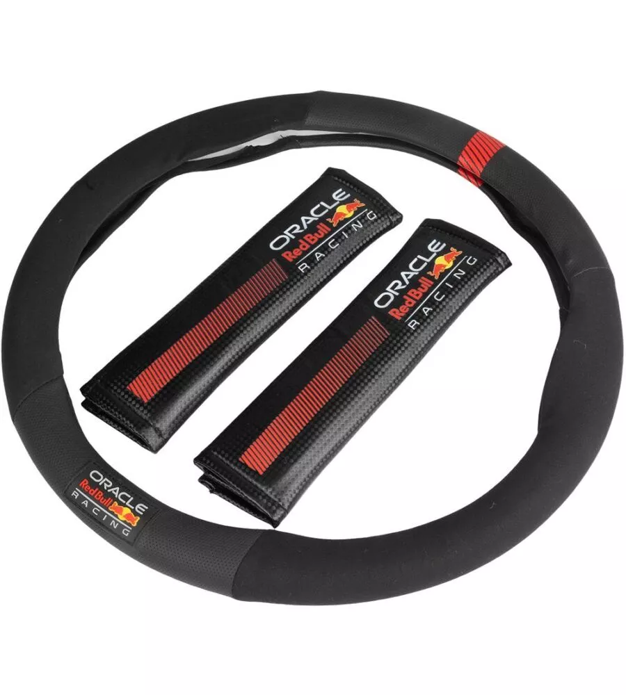 KIT COPRIVOLANTE E PASSACINTURA REDBULL " POWERBAR"  NERO E ROSSO
