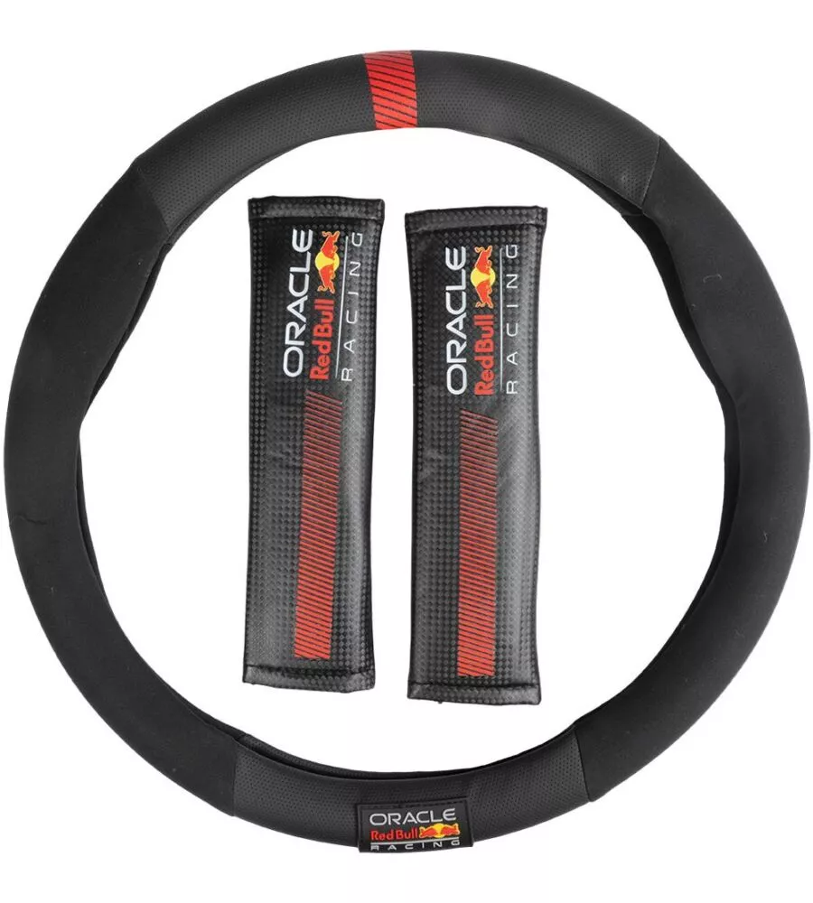 KIT COPRIVOLANTE E PASSACINTURA REDBULL " POWERBAR"  NERO E ROSSO
