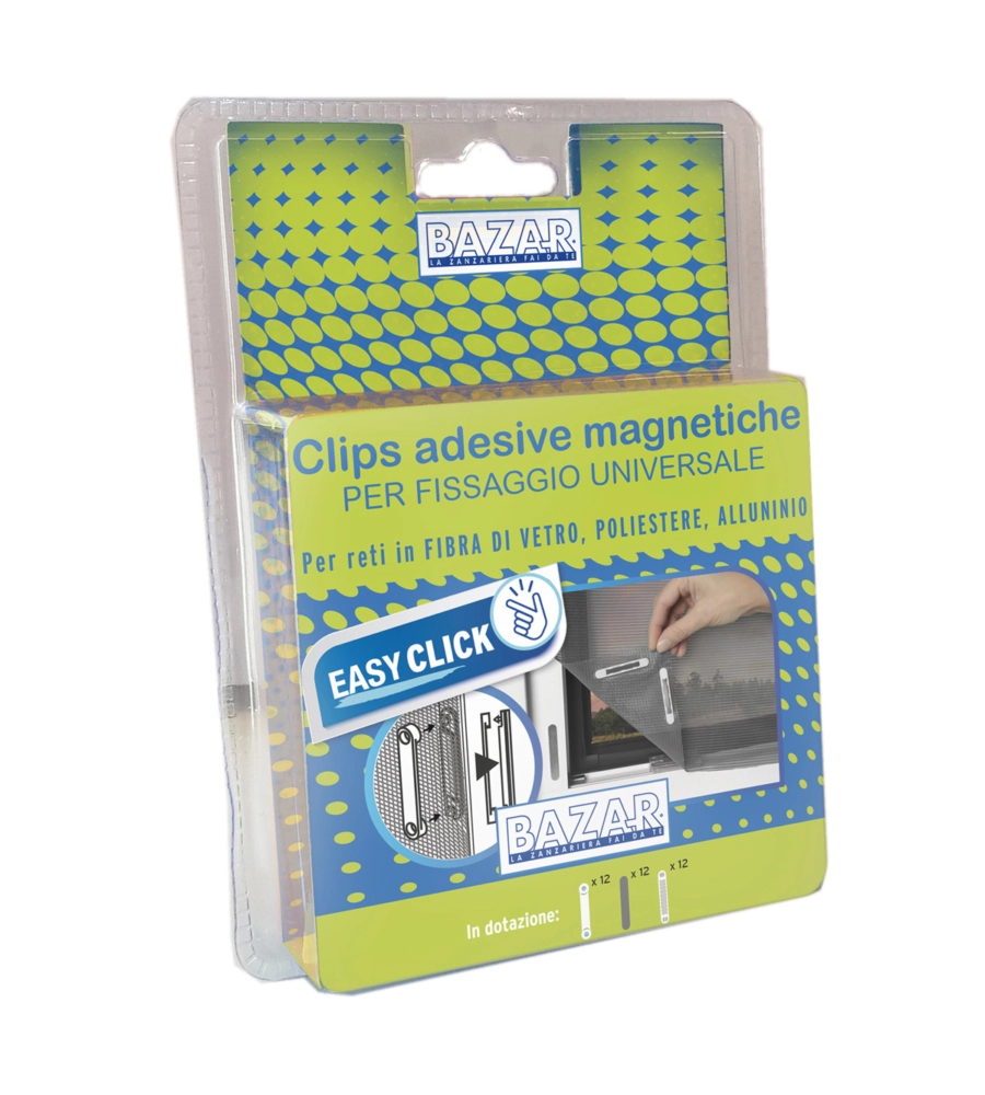 CLIPS ADESIVE MAGNETICHE PER ZANZARIERE A RETE 12 PEZZI