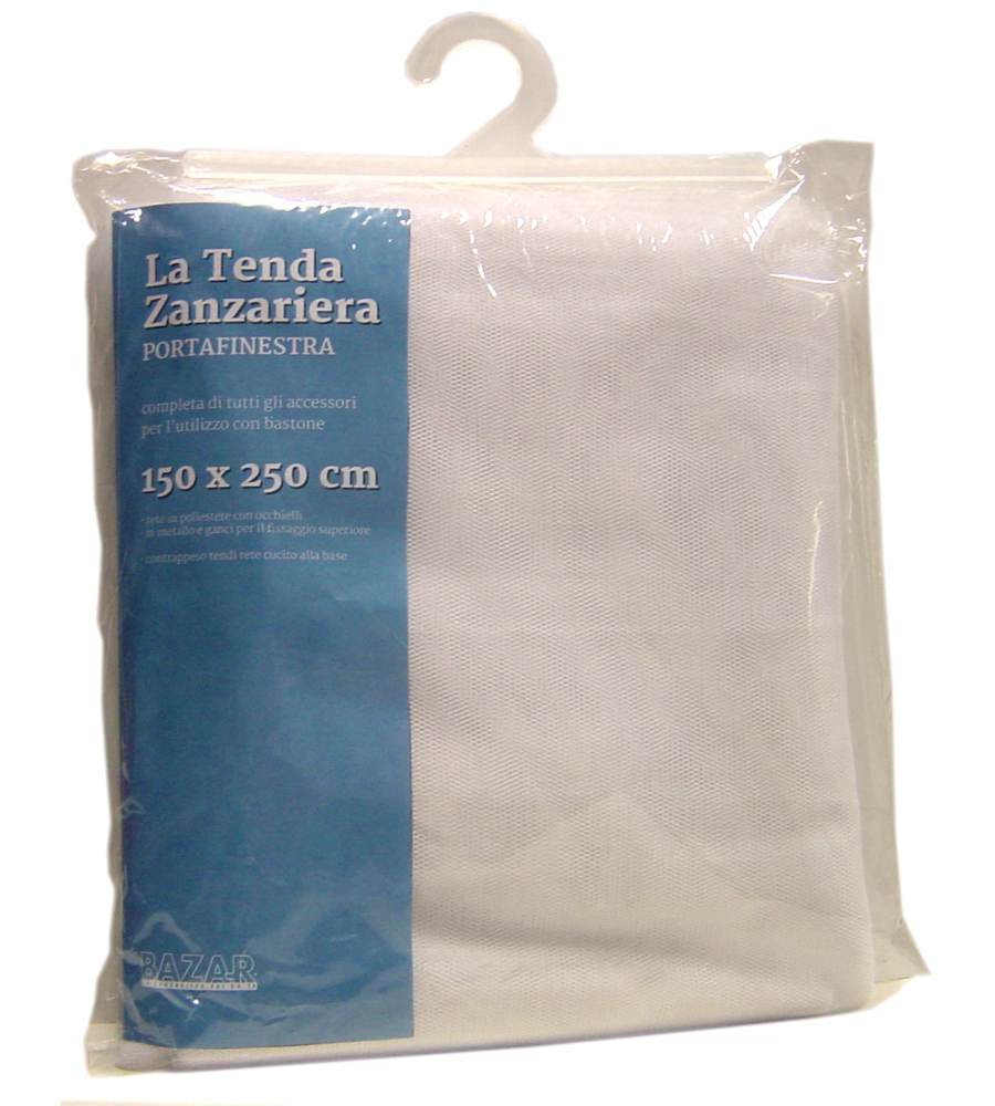 TENDA ZANZARIERA AD ANELLI PER PORTAFINESTRA BIANCO 150X250 CM