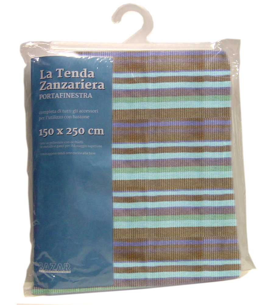 TENDA ZANZARIERA AD ANELLI PER PORTAFINESTRA FANTASIA BLU 150X250 CM