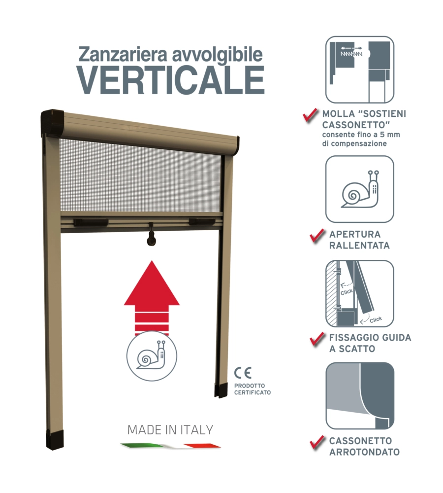 ZANZARIERA VERTICALE AVVOLGIBILE "ROTO" BRONZO 120X170 CM