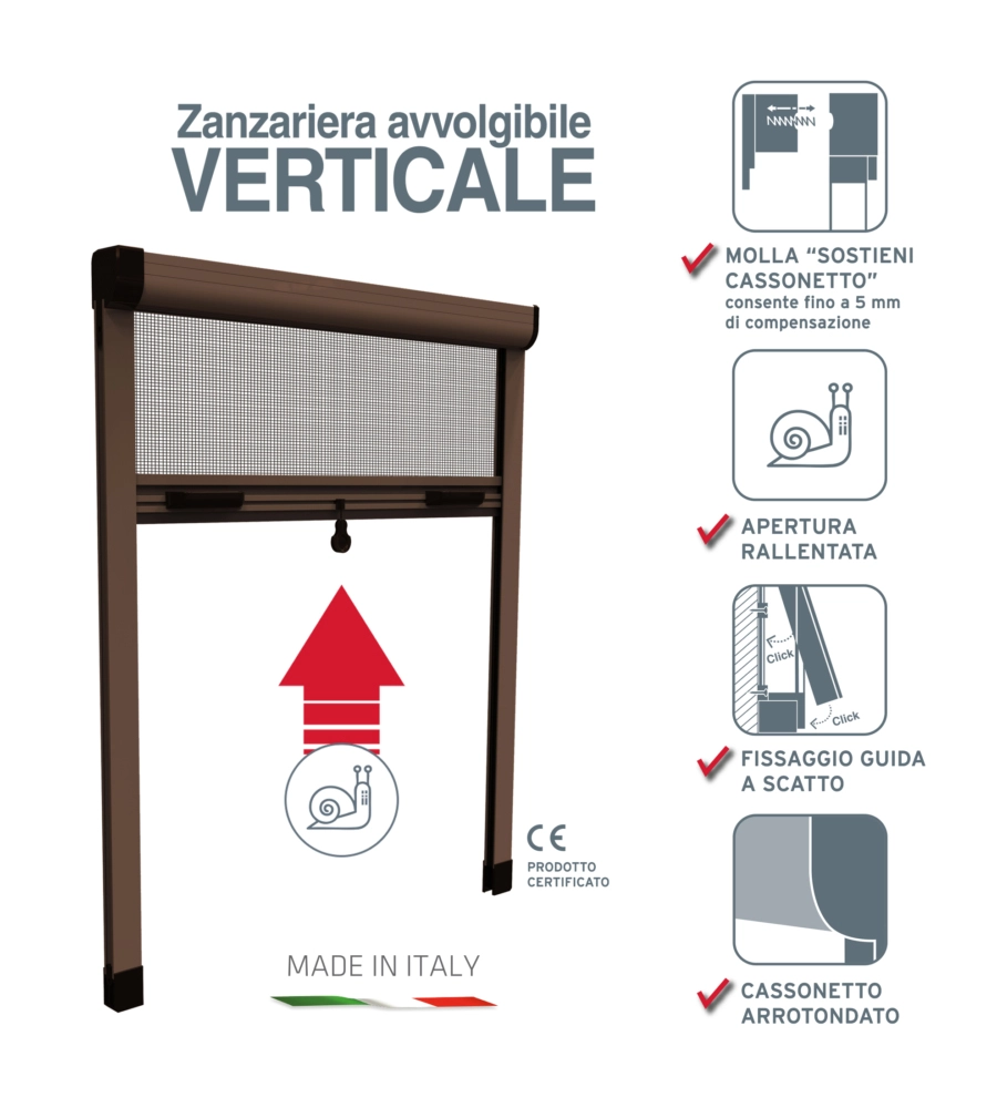 ZANZARIERA VERTICALE AVVOLGIBILE "ROTO" MARRONE 160X170 CM