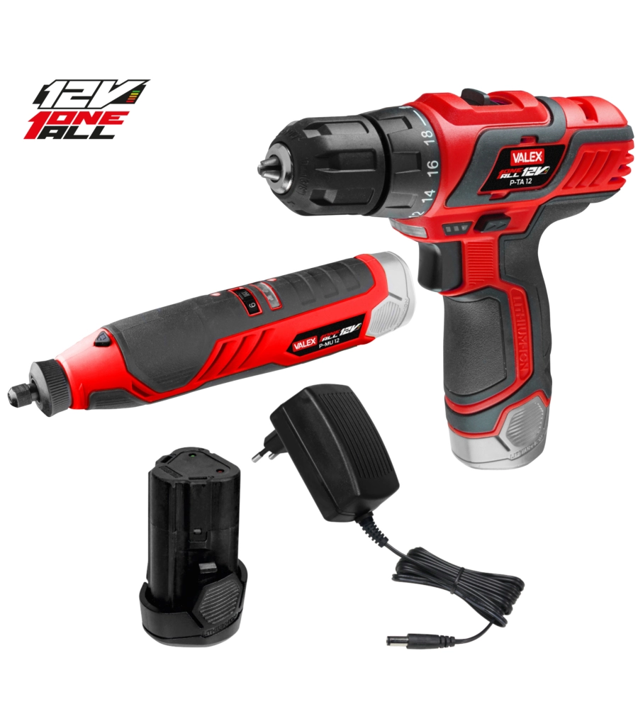 KIT AVVITATORE E MULTIUTENSILE A BATTERIA VALEX, 12 V BATTERIA 2 AH E CARICABATTERIE INCLUSI