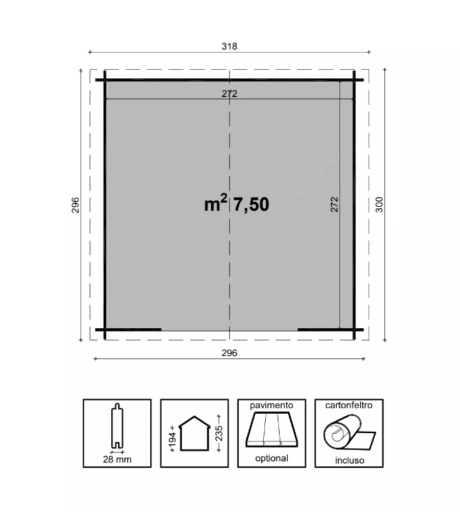 CASETTA IN LEGNO DA GIARDINO "RITA" IN ABETE IMPREGNATO 318X300X235 CM