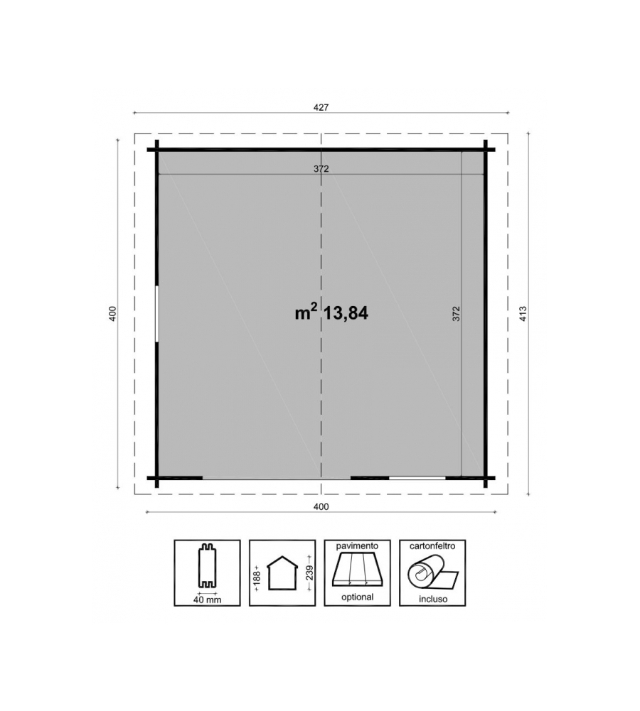 CASETTA IN LEGNO DA GIARDINO "VALENCIA" IN ABETE 427X413X239 CM