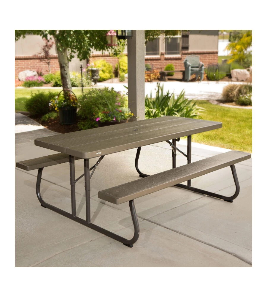 TAVOLO DA ESTERNO PIEGHEVOLE LIFETIME "PICNIC" IN POLIETILENE MARRONE BRONZO 183X145X74 CM