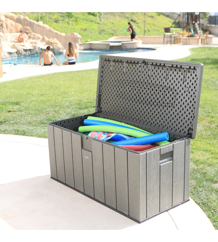 BAULE DA ESTERNO LIFETIME "BIG" IN RESINA GRIGIO SCURO EFFETTO LEGNO 151X72X69 CM