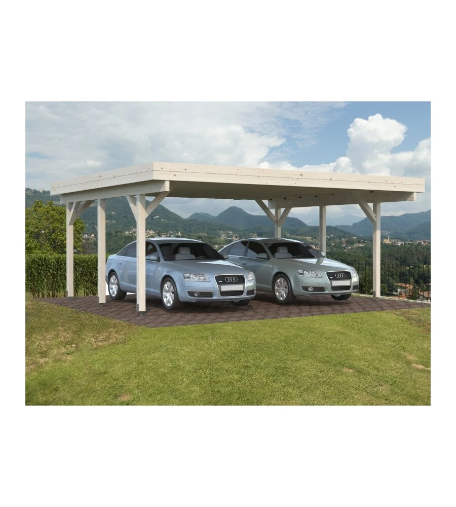 CARPORT DOPPIO IN LEGNO DI ABETE 600X512X250 CM