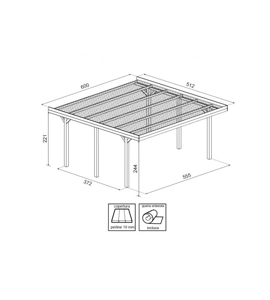 CARPORT DOPPIO IN LEGNO DI ABETE 600X512X250 CM
