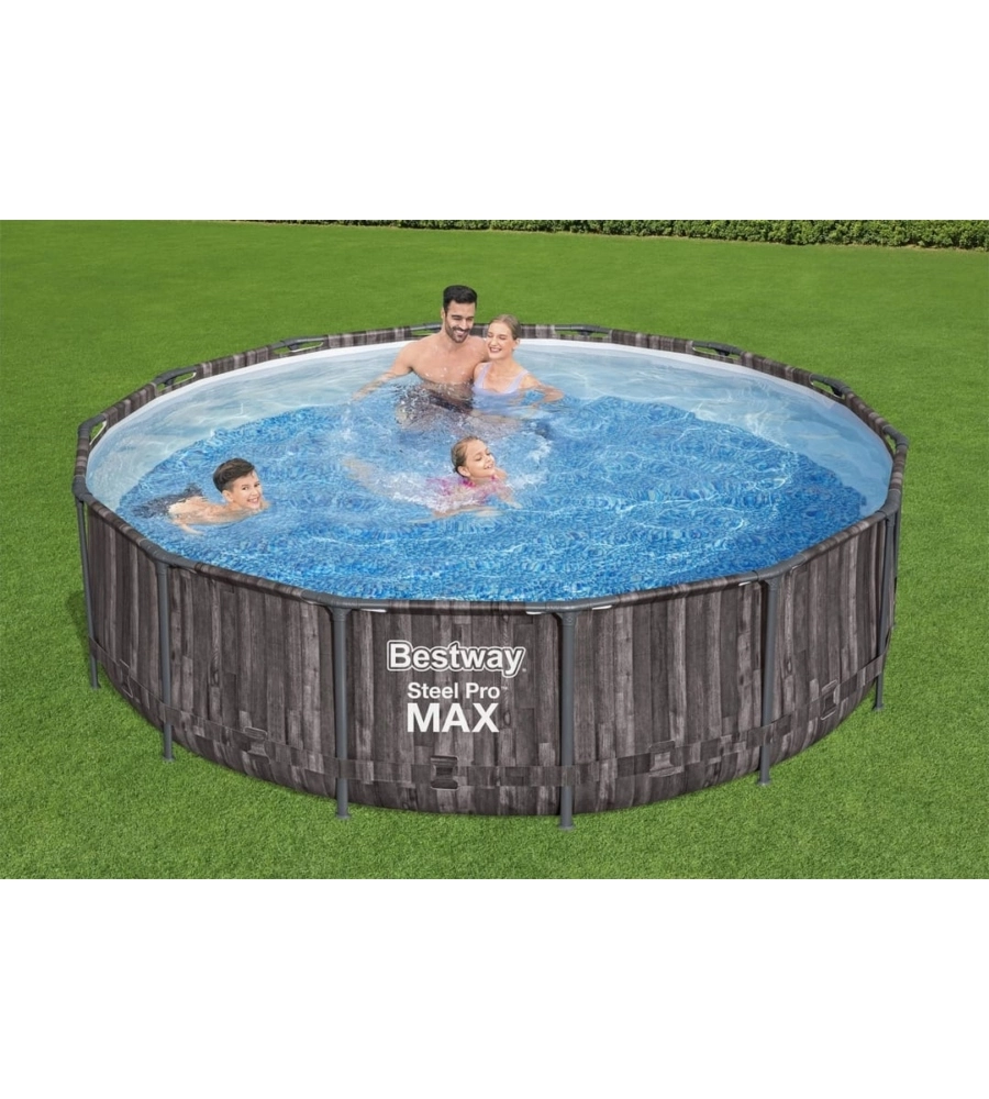 PISCINA FUORI TERRA CON STRUTTURA ROTONDA BESTWAY "STEEL PRO MAX" EFFETTO LEGNO SCURO 427X427X107 CM