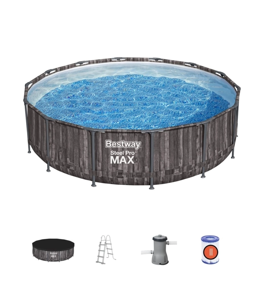 PISCINA FUORI TERRA CON STRUTTURA ROTONDA BESTWAY "STEEL PRO MAX" EFFETTO LEGNO SCURO 427X427X107 CM