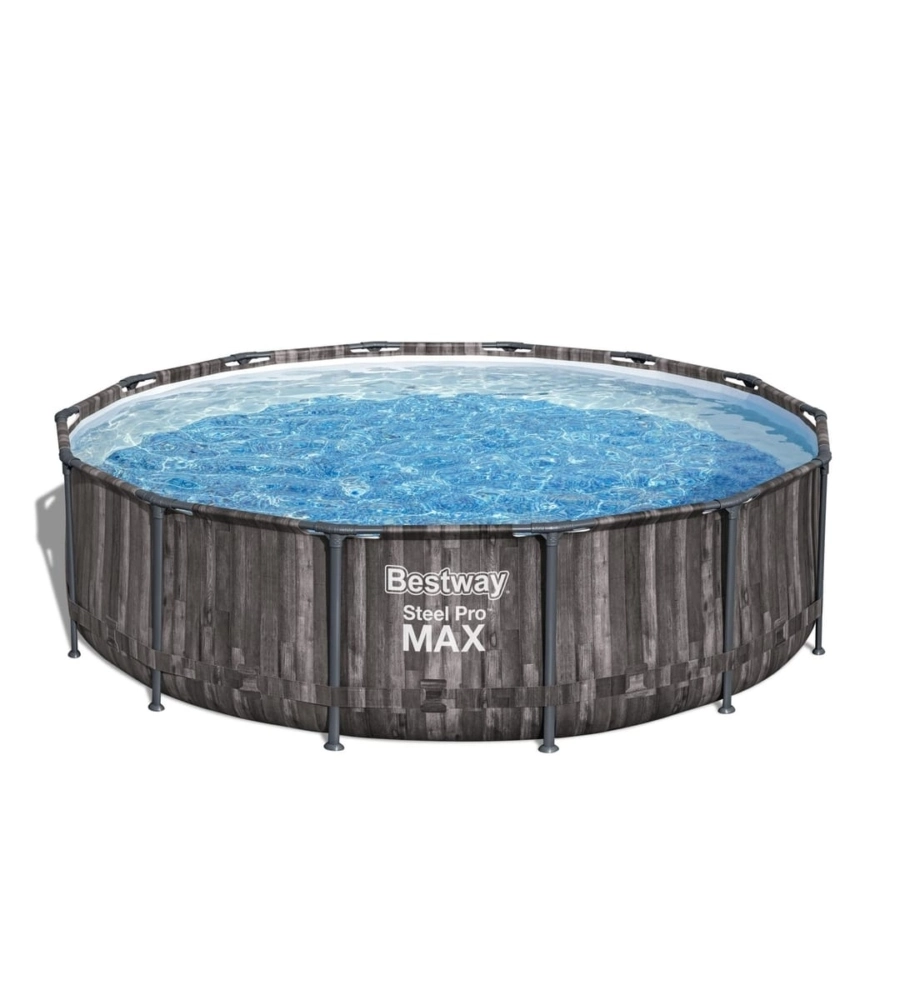 PISCINA FUORI TERRA CON STRUTTURA ROTONDA BESTWAY "STEEL PRO MAX" EFFETTO LEGNO SCURO 427X427X107 CM