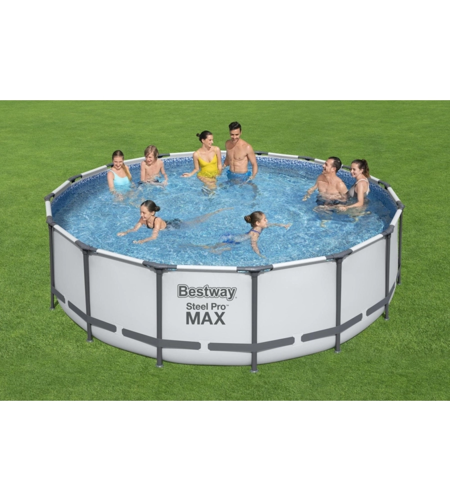 PISCINA FUORI TERRA CONN STRUTTURA ROTONDA BESTWAY "STEEL PRO MAX" GRIGIO CHIARO 488X488X122 CM